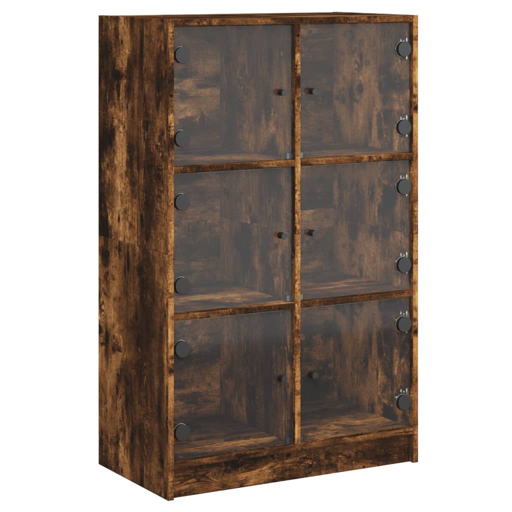 Buffet haut avec portes chêne fumé 68x37x109 cm matériau bois