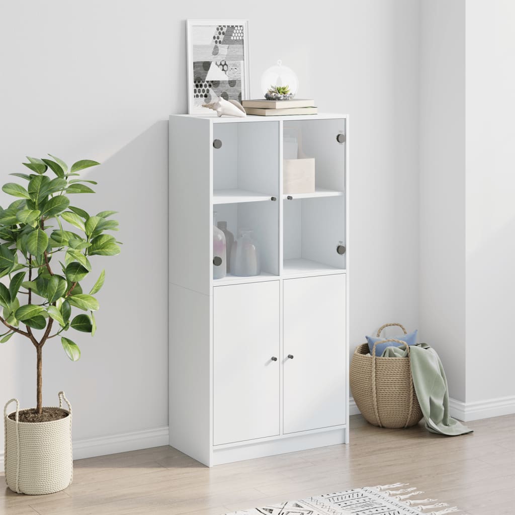 Buffet haut avec portes blanc 68x37x142 cm en bois