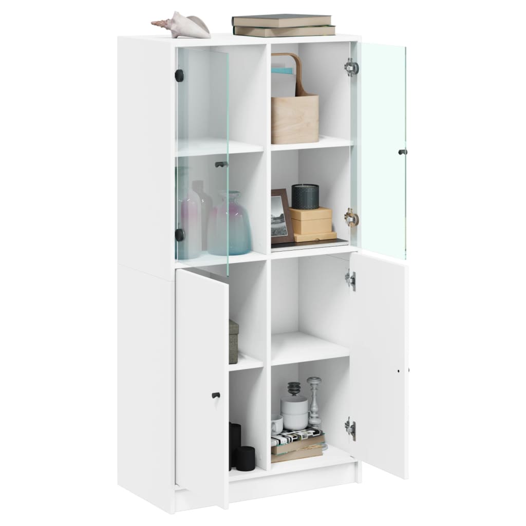 Buffet haut avec portes blanc 68x37x142 cm en bois