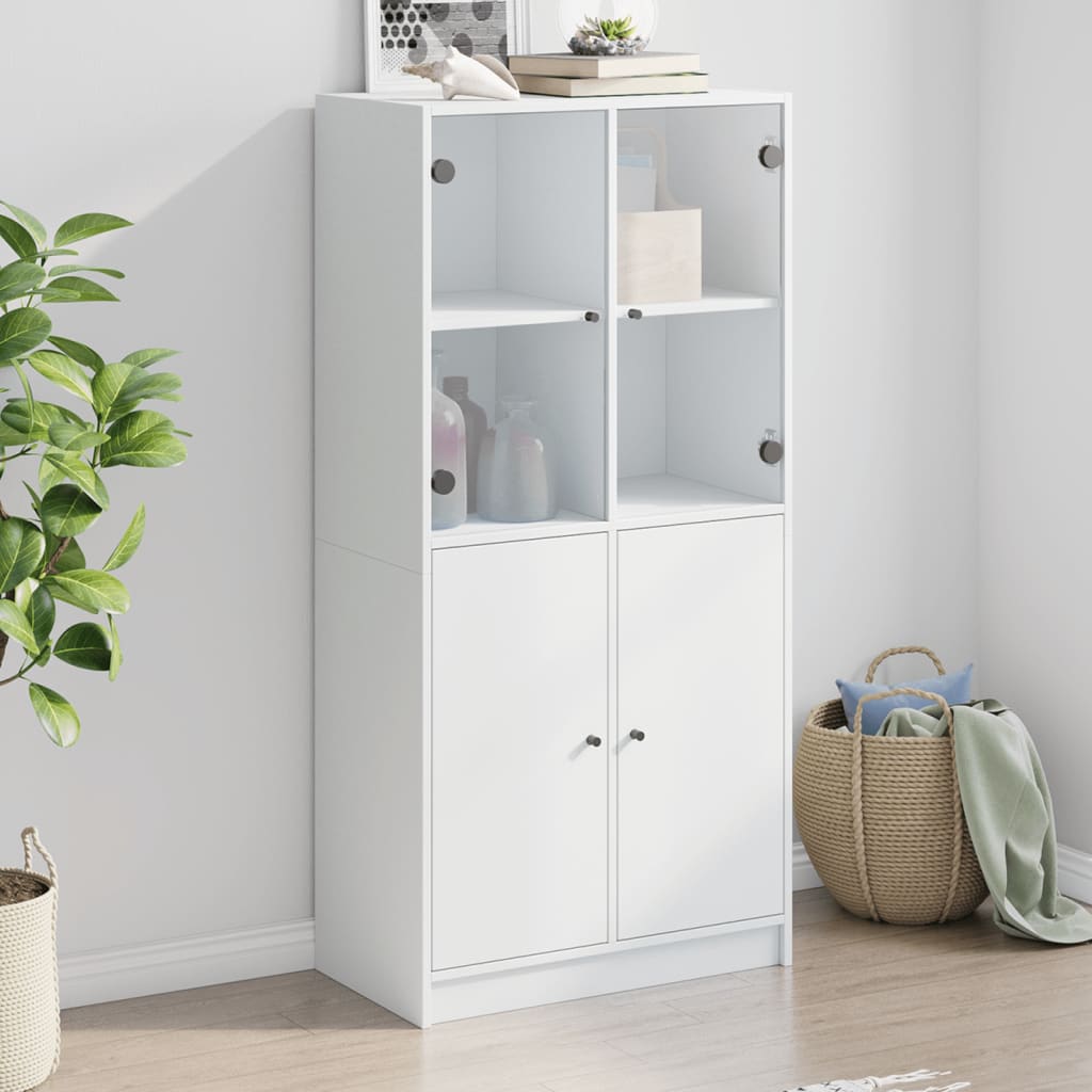 Buffet haut avec portes blanc 68x37x142 cm en bois