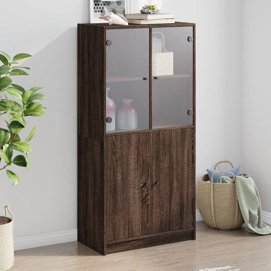 Buffet haut avec portes aspect chêne marron 68x37x142cm matériau bois