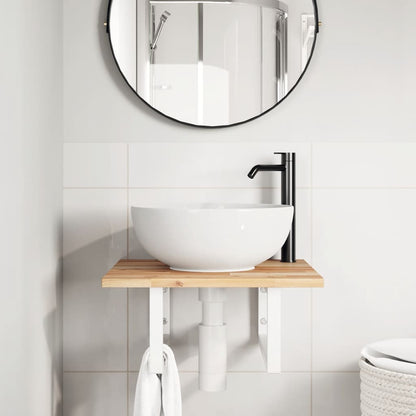 Etagère lavabo murale en acier et bois d'acacia