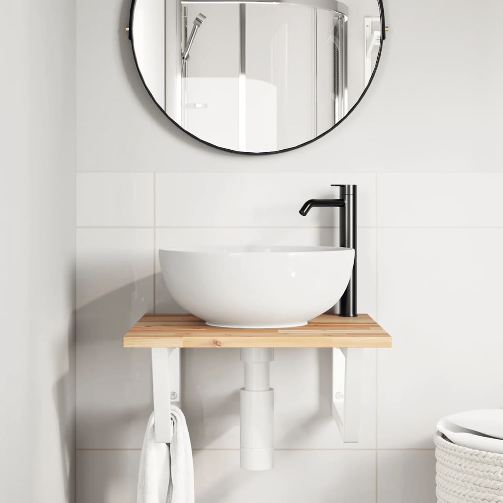 Etagère lavabo murale en acier et bois d'acacia