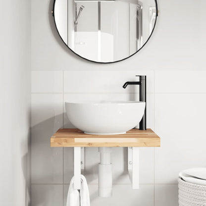 Etagère lavabo murale en acier et bois d'acacia