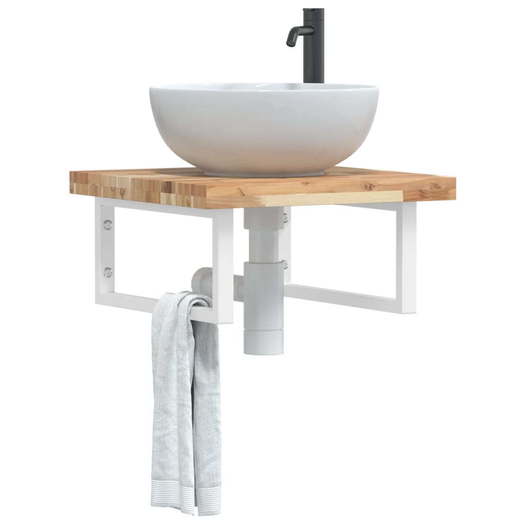 Etagère lavabo murale en acier et bois d'acacia