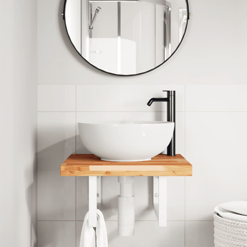 Etagère lavabo murale en acier et bois d'acacia