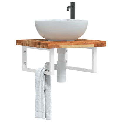 Etagère lavabo murale en acier et bois d'acacia