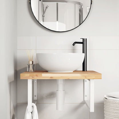 Etagère lavabo murale en acier et bois d'acacia