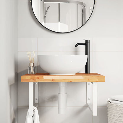 Etagère lavabo murale en acier et bois d'acacia