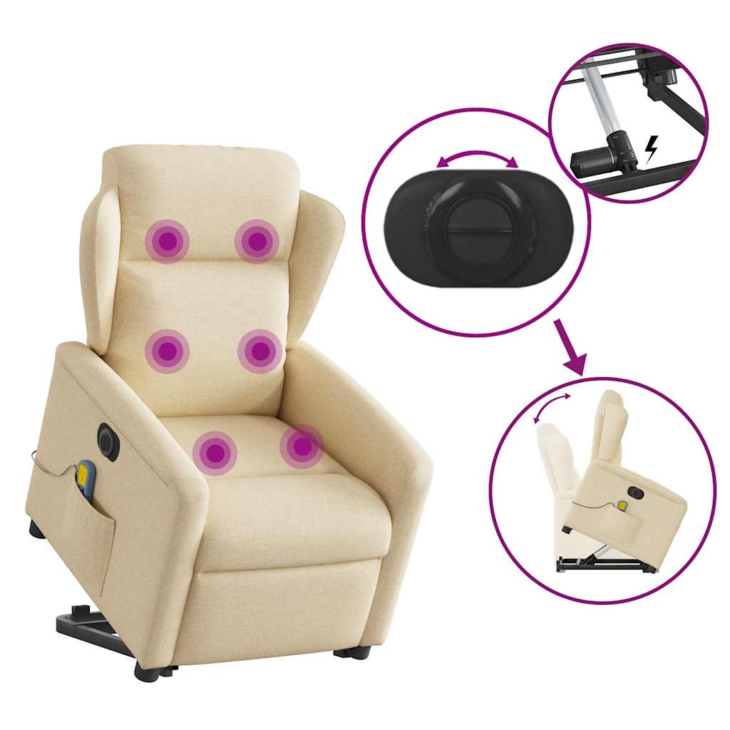 Elektrischer Massagesessel mit Aufstehhilfe Creme Stoff