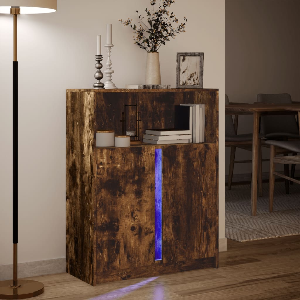 LED-Sideboard Räuchereiche 77x34x100 cm Holzwerkstoff