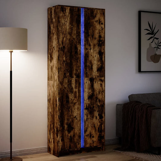 Highboard mit LED-Beleuchtung Räuchereiche 74x32,5x200 cm