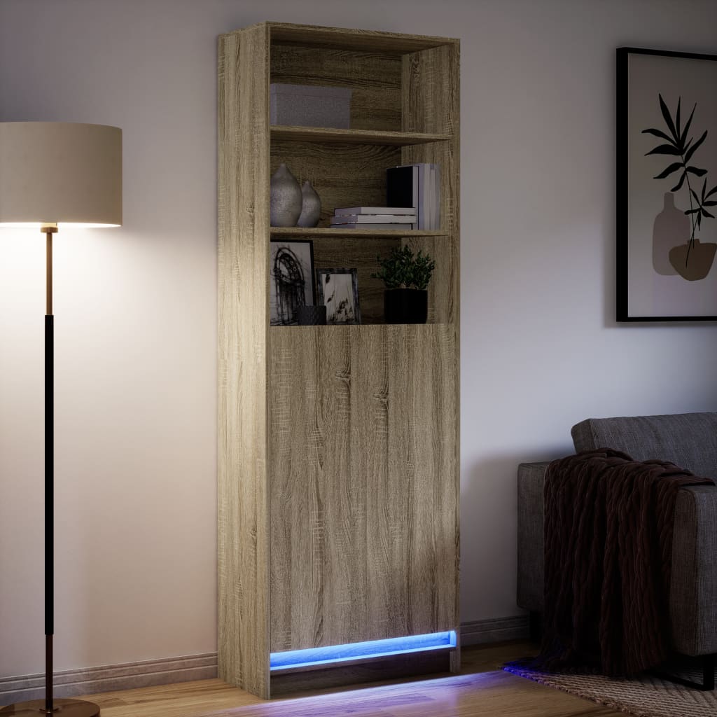 Highboard mit LED-Beleuchtung Sonoma-Eiche 69x32,5x200 cm