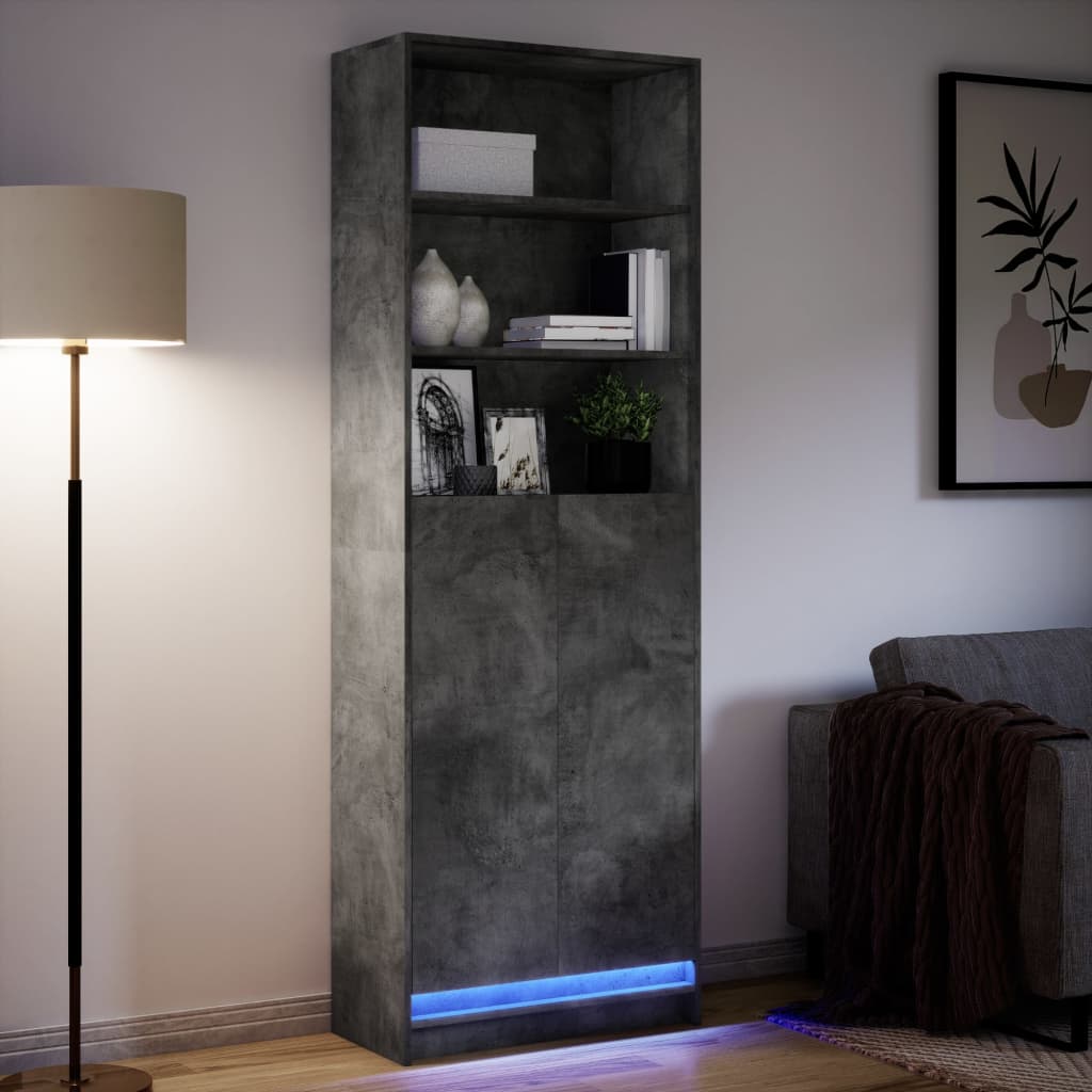 Highboard mit LED-Beleuchtung Grau 69x32,5x200 cm Holzwerkstoff