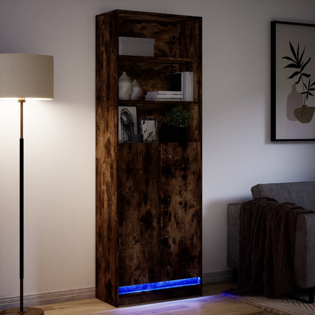 Highboard mit LED-Beleuchtung Räuchereiche 69x32,5x200 cm