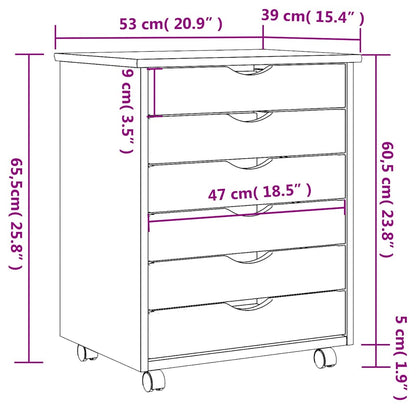 Rollschrank mit Schubladen MOSS Schwarz Massivholz Kiefer