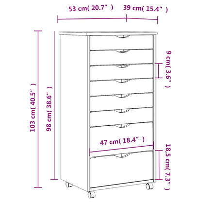 Rollschrank mit Schubladen MOSS Schwarz Massivholz Kiefer