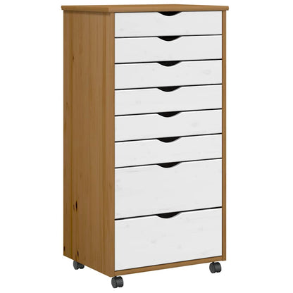 Rollschrank mit Schubladen MOSS Honigbraun Massivholz Kiefer