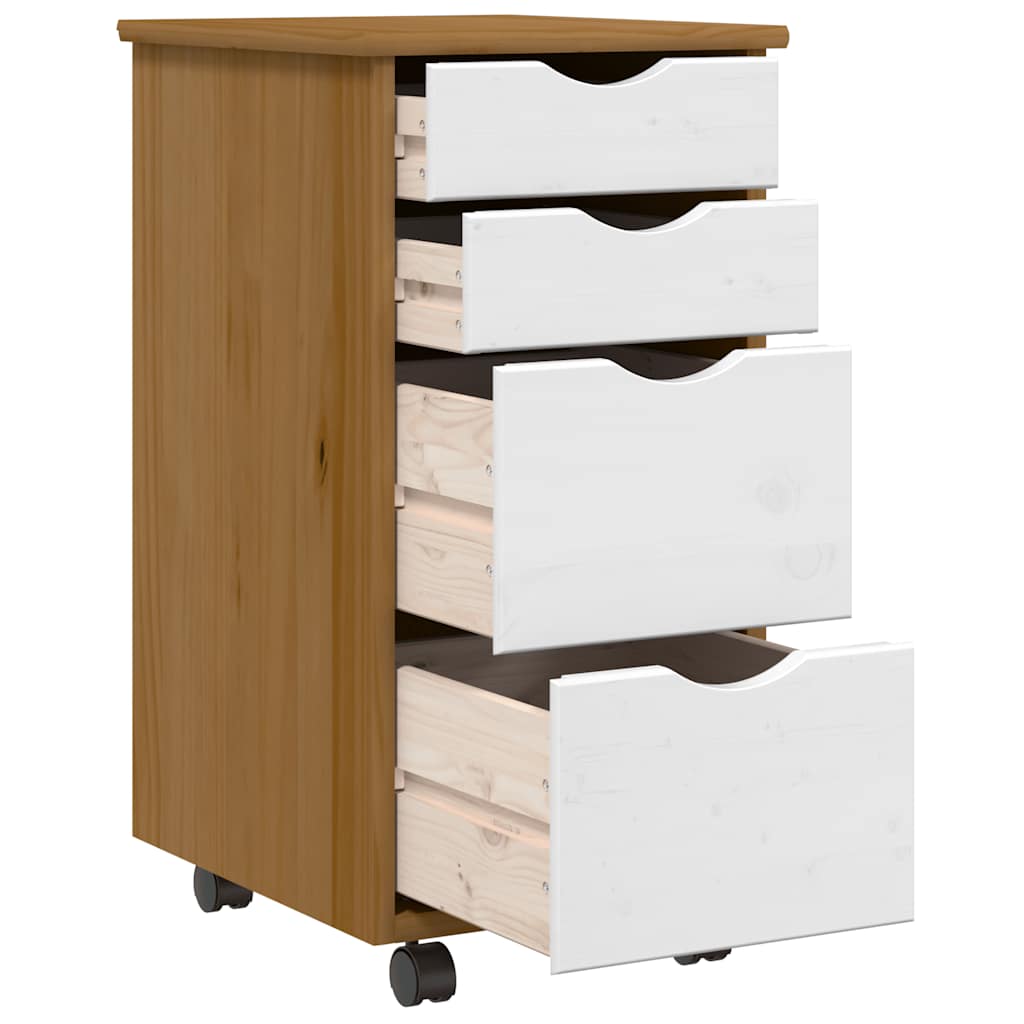 Rollschrank mit Schubladen MOSS Honigbraun Massivholz Kiefer