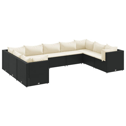 9-tlg. Garten-Lounge-Set mit Kissen Schwarz Poly Rattan