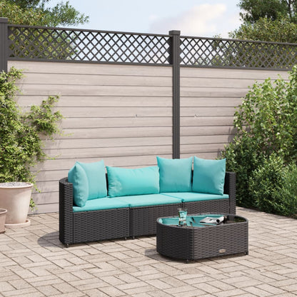 4-tlg. Garten-Sofagarnitur mit Kissen Schwarz Poly Rattan