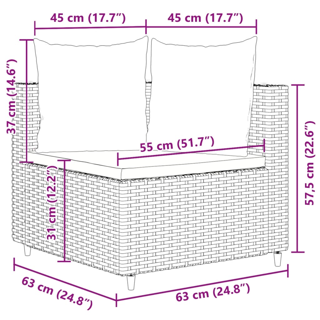 10 pièces. Ensemble canapé de jardin avec coussins en polyrotin marron