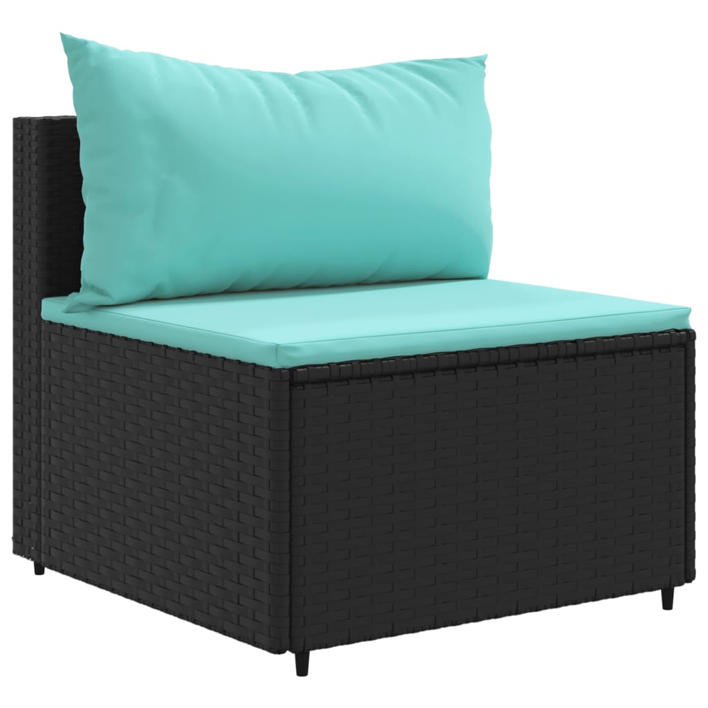 10 pièces. Ensemble de canapé de jardin avec coussin en polyrotin noir