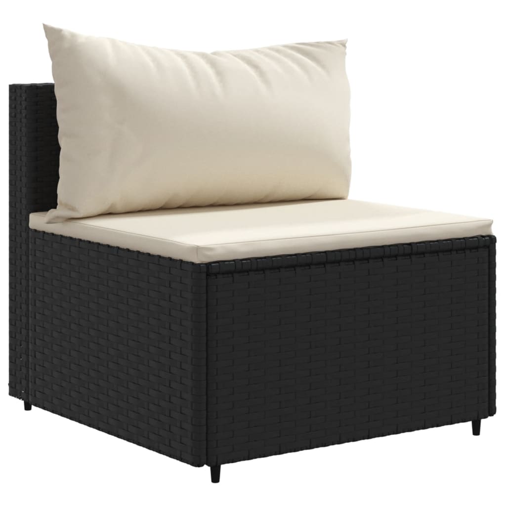 3-tlg. Garten-Sofagarnitur mit Kissen Schwarz Poly Rattan