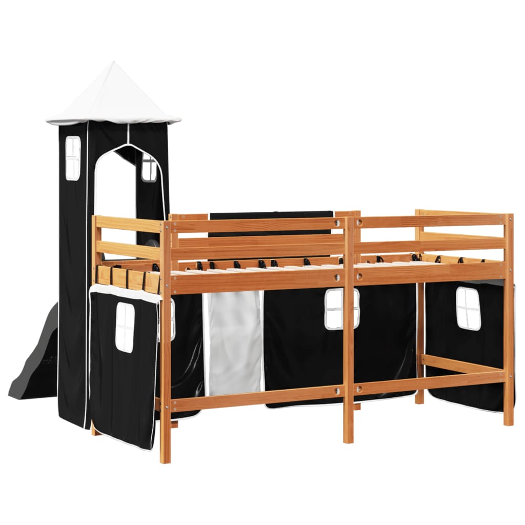 Kinderhochbett mit Turm Weiß & Schwarz 80x200 cm Kiefernholz