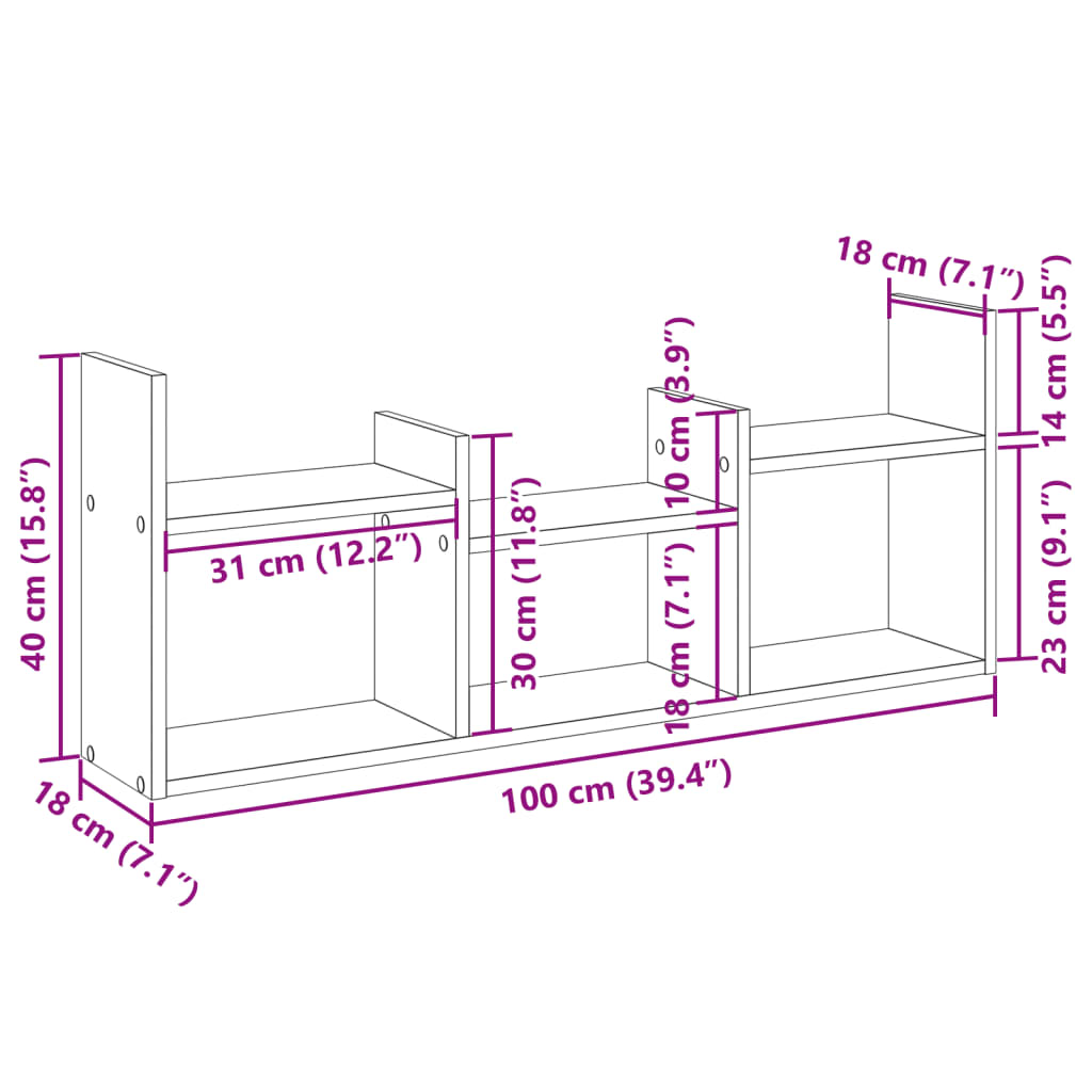 Wandschrank 100x18x40 cm Schwarz Holzwerkstoff