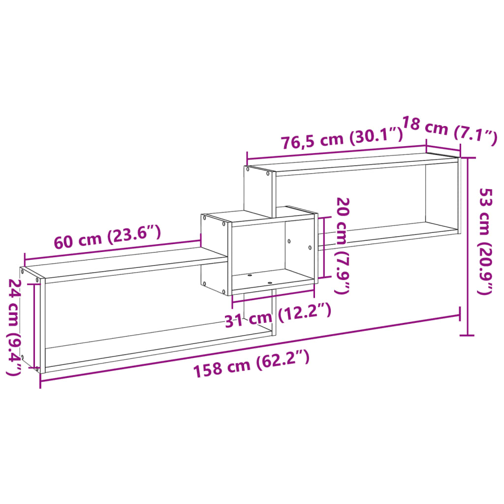 Wandschrank 158x18x53 cm Betongrau Holzwerkstoff