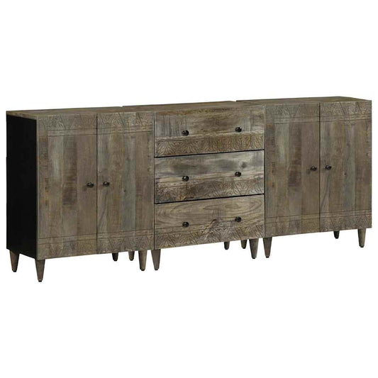 3-tlg. Sideboards Hellgrau 60x33,5x75 cm Massivholz Mango