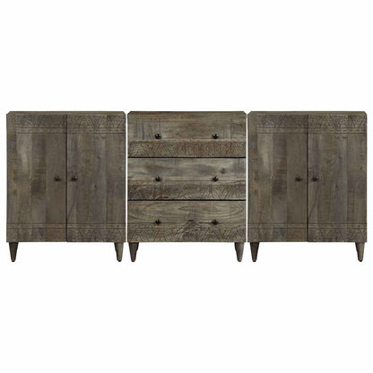 3-tlg. Sideboards Hellgrau 60x33,5x75 cm Massivholz Mango