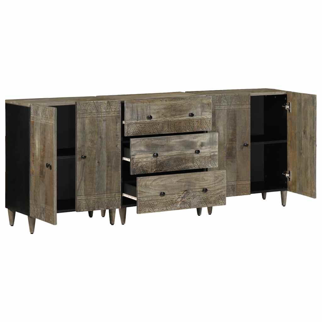 3-tlg. Sideboards Hellgrau 60x33,5x75 cm Massivholz Mango