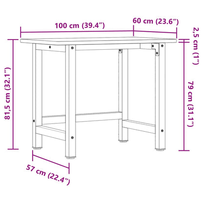 Werkbank 100x60x81,5 cm Massivholz Eiche Rechteckig