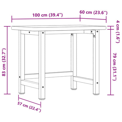 Werkbank 100x60x83 cm Massivholz Eiche Rechteckig