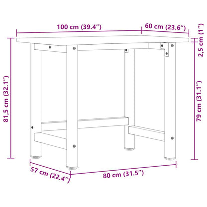 Werkbank 100x60x81,5 cm Massivholz Eiche