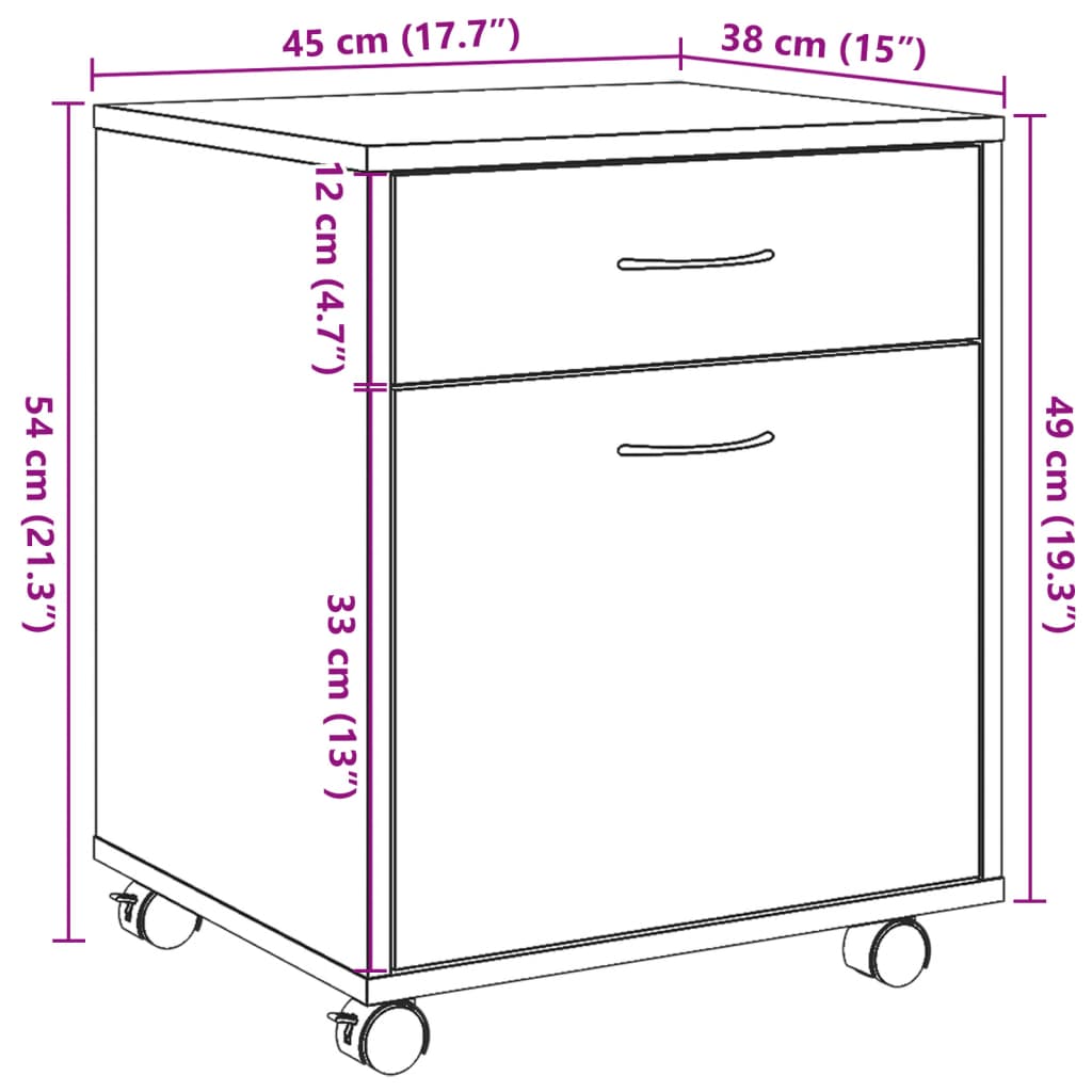 Rollcontainer Artisan-Eiche 45x38x54 cm Holzwerkstoff