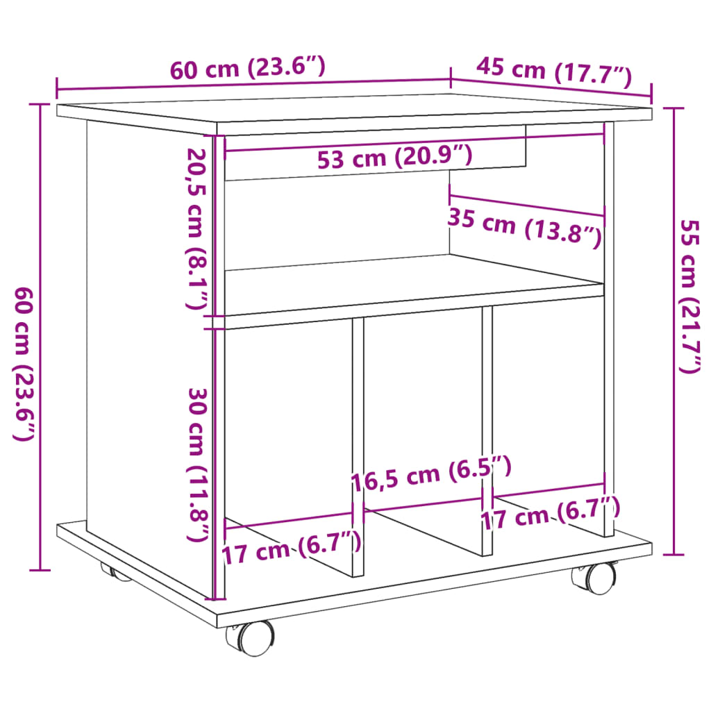 Rollcontainer Artisan-Eiche 60x45x60 cm Holzwerkstoff