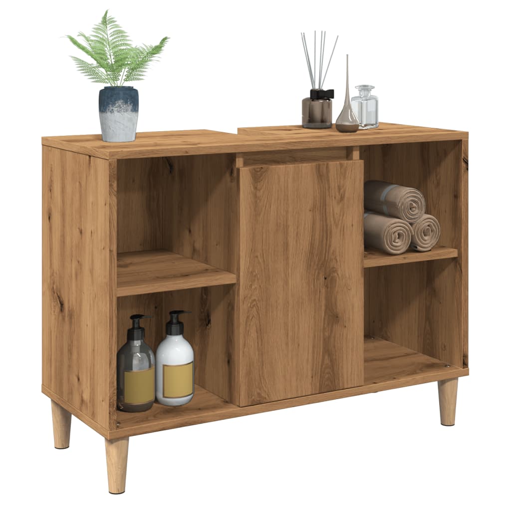 Badschrank Braun Artisan-Eiche 80x33x60 cm Holzwerkstoff