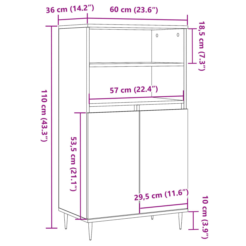 Highboard Artisan-Eiche 60x36x110 cm Holzwerkstoff