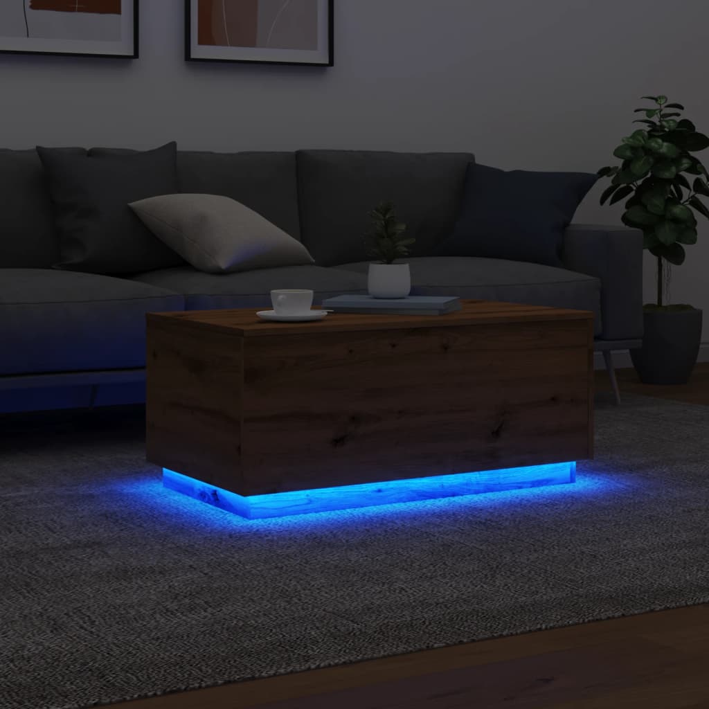 Couchtisch mit LED-Leuchten Artisan-Eiche 90x50x40 cm