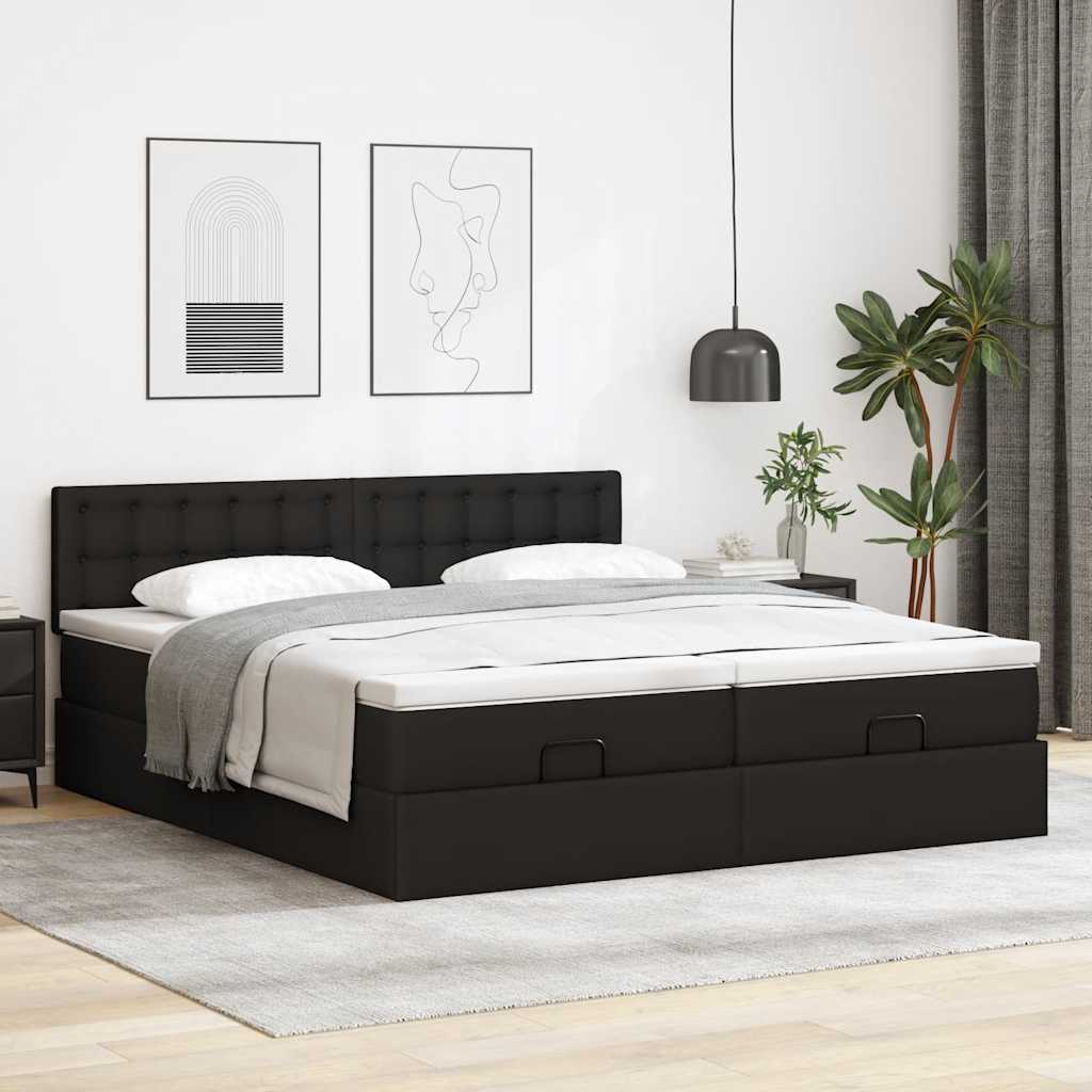 Ottoman-Bett mit Matratzen Schwarz 160x200 cm Kunstleder