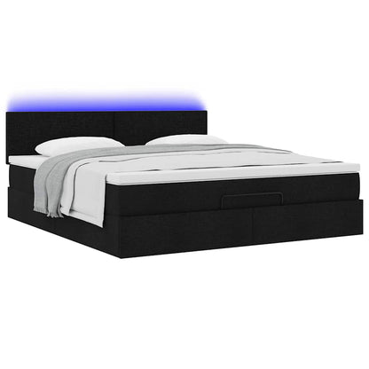 Ottoman-Bett mit Matratze & LEDs Schwarz 160x200 cm Stoff