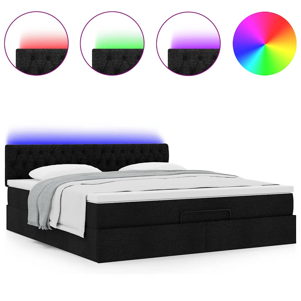 Ottoman-Bett mit Matratze & LEDs Schwarz 160x200 cm Stoff