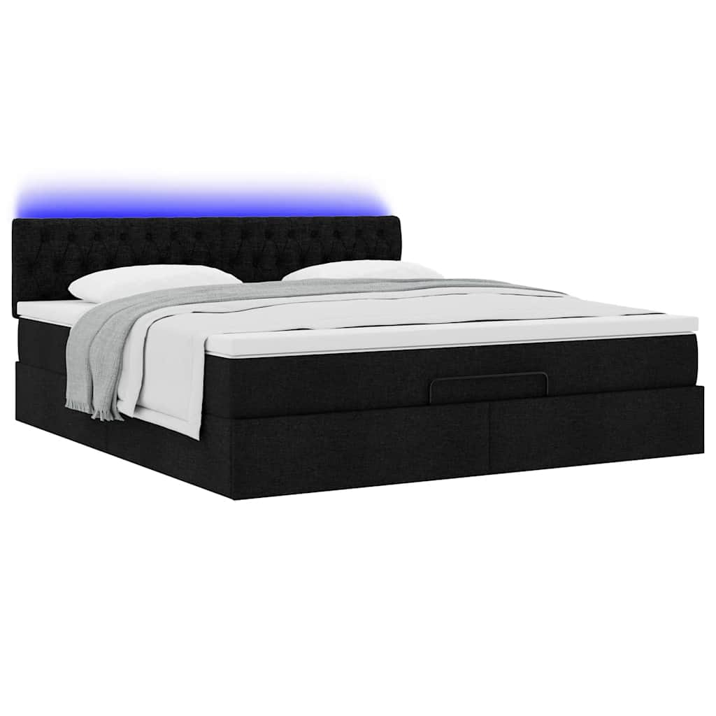 Ottoman-Bett mit Matratze & LEDs Schwarz 160x200 cm Stoff