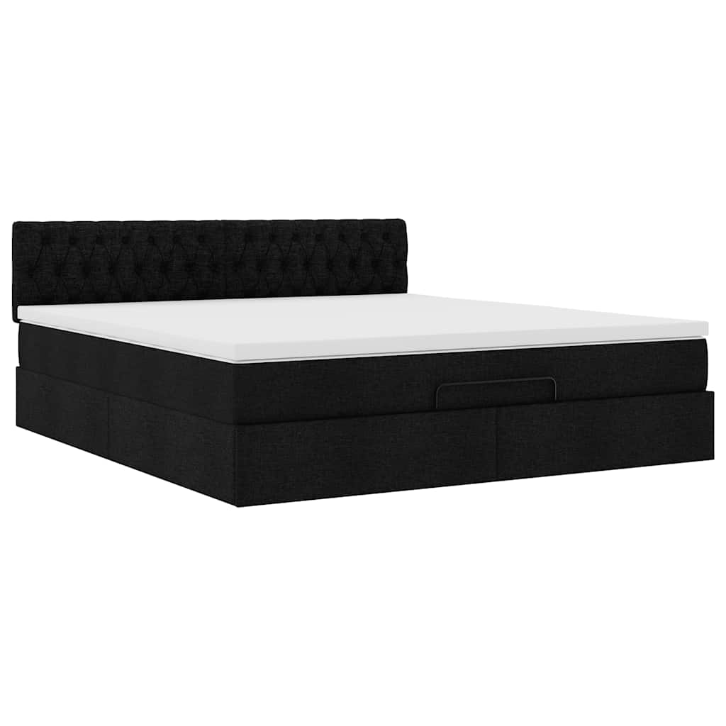 Ottoman-Bett mit Matratze & LEDs Schwarz 160x200 cm Stoff