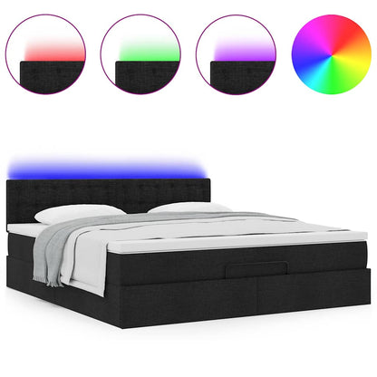 Ottoman-Bett mit Matratze & LEDs Schwarz 160x200 cm Stoff