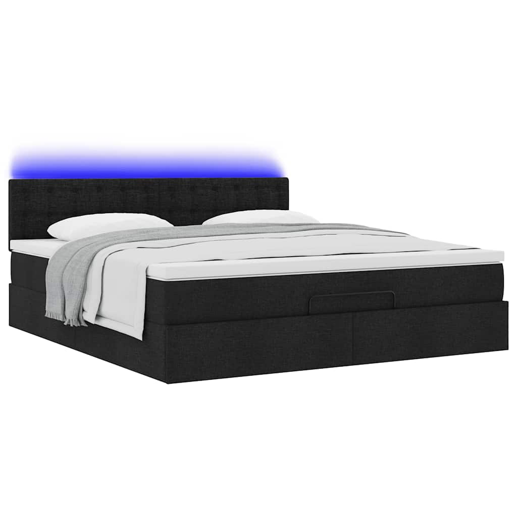 Ottoman-Bett mit Matratze & LEDs Schwarz 160x200 cm Stoff