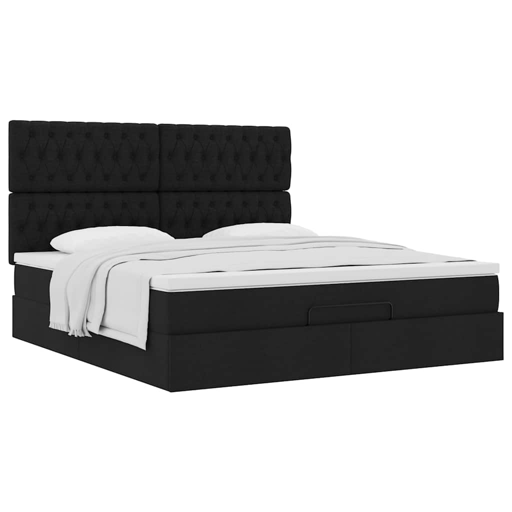 Ottoman-Bett mit Matratze Schwarz 160x200 cm Stoff